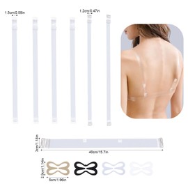 3 Pairs Clear Bra Straps + 1 Back Strap + 4 Clips, Adjustable Non-Slip Invisible Transparent Bra Shoulder Band to Make Racerback for Women Dating Wedding Party Sports
