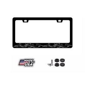 BLVD Ocean Waves Black White Sea Wave Stainless Steel Black License Plate Frame