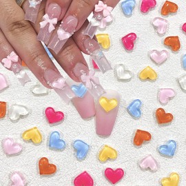 50Pcs Heart Nail Charms 3D Mixed Color Resin Valentine's Day Nail Decals Heart Rhinestone Design Valentine's Day Nail Art Supplies Love Heart Resin Crystal Jewelry for Women Girls Acrylic Nail