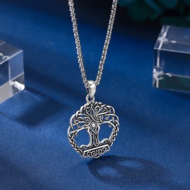 Aniu Viking Necklace 925 Sterling Silver, Viking Tree of Life / Bear Paw / Odin / Wolf / Arrowhead / Thor's Hammer Chain Amulet Nordic Viking Jewellery for Men Women, Sterling Silver