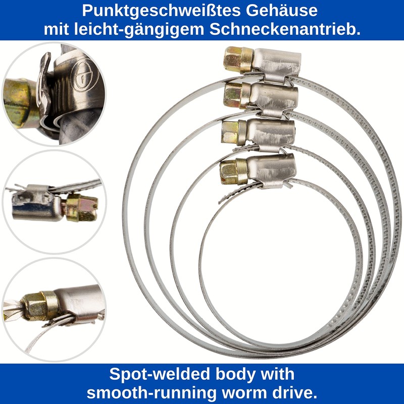 Hose Clamps with Worm Drive, Pack of 8, Clamping Range