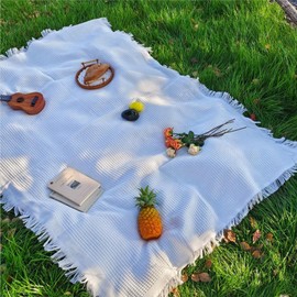 70"x 70" Picnic Blanket Extra Large,Layer Outdoor Blanket for 5 to 7 Adults,Camping Grass Lawn Park Accessories Cute Couple Gifts Ideas Wedding Registry for Park, Beach (White)
