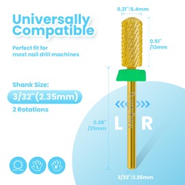 MagiBling Small Barrel Nail Drill Bits Round Top, 3/32'' Safety Tungsten Carbide Bits, Two-way Rotation, Suitable for Manicure Pedicure Cuticle Gel Polishing, Technicians Bits, Grit: Coarse.