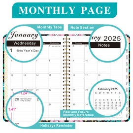 2025 Agenda Academic Planner, January 2025 - December 2025 Planners with Tabs, Daily Weekly Monthly Agenda Planner Organizers, Hardcover Notebook for Academic and To Do List A5 8.66"×6.2" (Flower03)