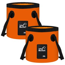 AKOLAFE 2 Pack 20L Collapsible Bucket with Handle Foldable Bucket Outdoor Lightweight Folding Water Bucket for Camping Traveling Picnic Hiking Fishing Boating Gardening Car Washing, Orange