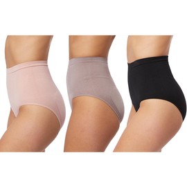 Skinnygirl Women's High Waist Tummy Control Seamless Shaping Briefs, 3-Pack (US, Alpha, Medium, Regular, Regular, Taupe Stone/Ondine Blush/Black)