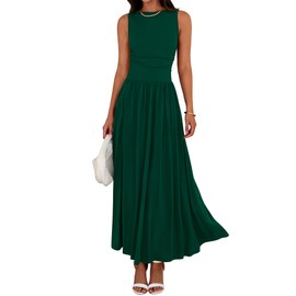 BTFBM Summer Maxi Dresses for Women 2025 Sleeveless Casual Ruched High Waisted Tank Long Sundress Flowy Beach Dress(Dark Green, X-Large)