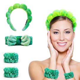 Hroevc Hroevc 4PCS Tie-Dye Spa Headband and Wristband Set for Face Washing, Puffy Facial Terry Cloth Makeup Face Wash Headband for Women Girls（Tie-Dye 1）