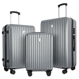 Professional 3-Piece Hardshell Luggage Set Large Capacity Lightweight Expandable Suitcases Double Spinner Wheels TSA Lock forcolor: Silver