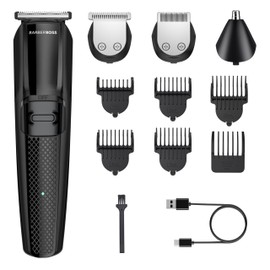 Barberboss Regolabarba da uomo, tagliacapelli versatile per tagli di precisione, kit completo per la toelettatura degli uomini, strumento per lo styling di capelli e barba, kit wireless per taglio di