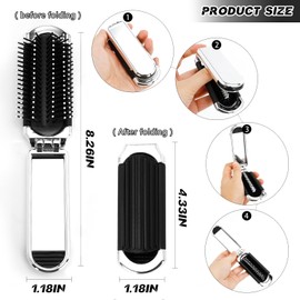 os de pelo de viaje con mini espejo, cepillo plegable de bolsillo para mujeres y niñas, mini peine de masaje para gimnasio, viaje, bolso, natación (espejo extraíble)