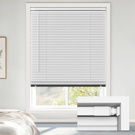 LazBlinds No Tools No Drill Cordless 1" Vinyl Mini Blinds, 100% Blackout Blinds for Indoor Windows, Room Darkening Privacy Window Blinds and Shades for Interior, 25" W x 48" H, White