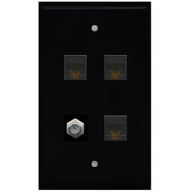 RiteAV 1 Port Coax Cable TV- F-Type 3 Port Cat6 Ethernet Wall Plate - Black