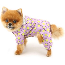 Cute Cartoon Waterproof Dog Raincoats for Small Dogs with Clear Hood and Leash D-Ring Lightweight Pet Rain Jacket Puppy Poncho Clothes (Purple;, S)