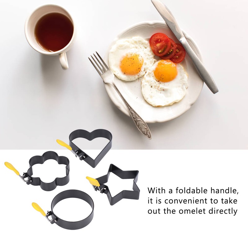 Fried Egg Rings Set with Folding Handle Silicone Brush Non