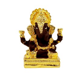 ARNAVIRA Gold Plated Dagdusheth Ganesha Idol for Car Dashboard Gifting Home & Office Decor House Warming Gift (Brown)