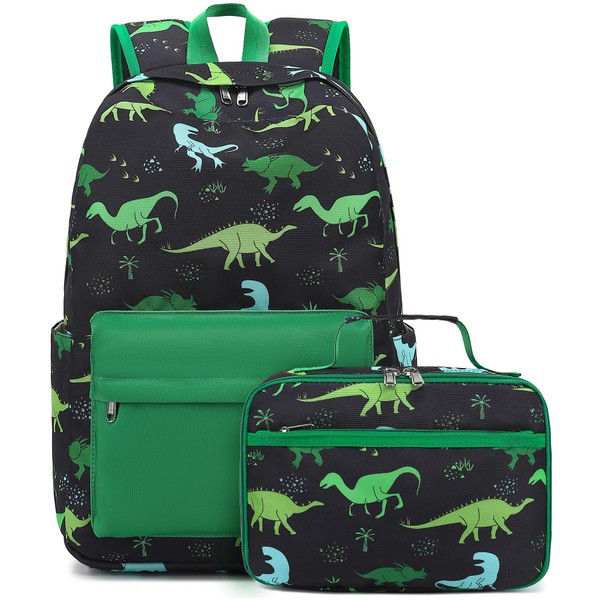 Bluboon Preschool Backpack Kids Boy Kindergarten Backpack With Lunch Box School Book Bags for Elementary Primary Schooler（Green Dinosaur