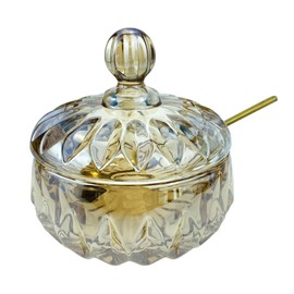 RockTrend Clear Glass Sugar Bowl Spice Jar Seasoning Box Condiment Pot with Lid Spoon-Brown-2
