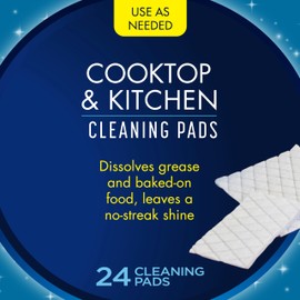 Glisten Cooktop and Kitchen Cleaning Pads for Glass, Gas Ranges, Ovens, Microwaves, and More, Dissolves Grease and Baked on Foods, Lemon Scent, 24 Large Pads or 48 Small Pads