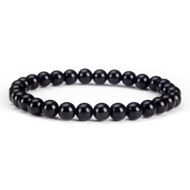 Cherry Tree Collection Gemstone Beaded Stretch Bracelet 6mm Round Beads | Large - 7.5" (Black Tourmaline)