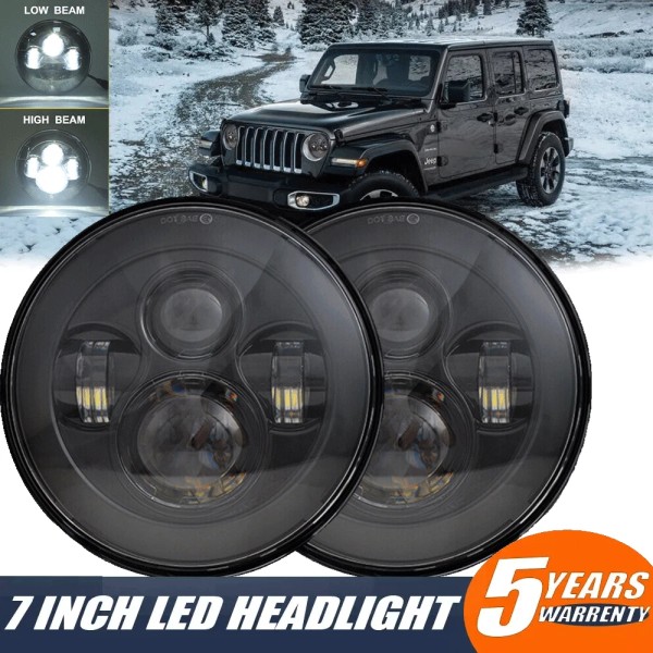 Unbranded Pair DOT 7" Inch Round LED Headlights Hi-Lo Beam