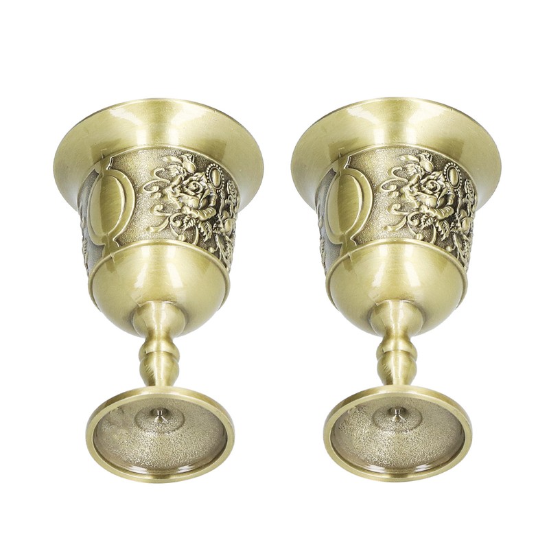 2pcs Wine Glasses Exquisite Chrysanthemum Pattern Vintage Court Style Metal