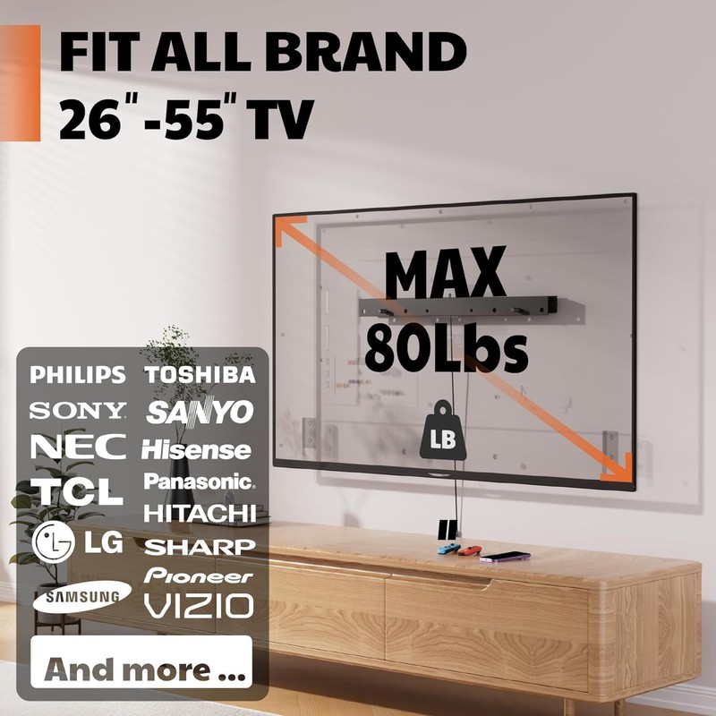 AENTGIU Studless TV Wall Mount, Heavy Duty Drywall TV Bracket