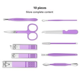Manicure Set 10-Piece Pedicure Kit Nail Scissors Nail Care Nail Clippers Case, Nail Set Nail Case Nail Clippers Set, Travel Beauty Kit (Purple)