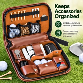 Golf Accessory Storage Bag for Golf Essentials – Large Capacity Leather Organizer for Convenient Golf Course and Travel Storage (Bag Only)