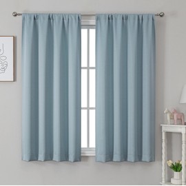 Chyhomenyc Jack Sky Blue Curtains 63 Inch Length 2 Panels Set, Faux Denim Fabric Light Filtering Solid Window Curtains for Living Room Bedroom, Farmhouse Style Rod Pocket Window Treatment, 40 W x 63 L