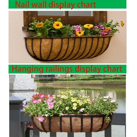 English Inviting Horse Trough Balcony Planter With Coconut LinerMetal Wall-Mounted Planter Box Deck Window Box 16 Inch (2 Pack)