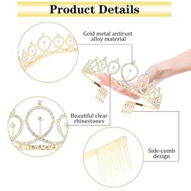 ISIYINER Birthday Crown and Sash, Crystal Birthday Tiara Rhinestone Crowns with Birthday Sash for Girls Birthday Party Hair Accessories, golden