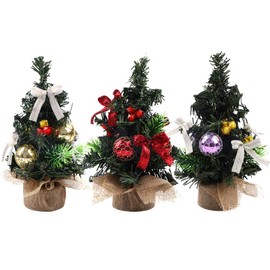 Gukasxi 3Pcs Small Christmas Trees Artificial Frost Trees Xmas Tree Stand Mini Christmas Tree with Base Tabletop Trees Christmas Desk Tree Crafts Pine Tree for Desk Table Tops Christmas Decorations