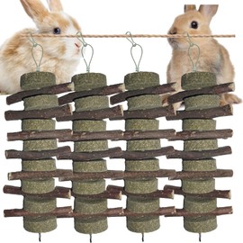 Plaiavecu Rabbits Chew Toys Bunny Treats Natural Wood Timothy Hay Grass Chew Toys Treats for Hamster Chinchilla Guinea Pigs 4pcs