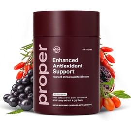 Proper, The Purples Nutrient-Dense Superfood Powder - Antioxidant Supplement and Cellular Support – Acai, Amla, Blueberry, Vitamin C, B Vitamins & More - Enhanced with Prebiotic Fiber & Probiotics