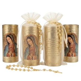 12 Velas para Recuerdos Luctuosos y Aniversario Luctuoso - Fin de Novenario - Velitas con Virgen de Guadalupe para Novenario - Incluye Bolsa de Organz