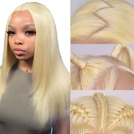 Ying Guan 13x4 613 Straight Human Hair Wigs 613 Blonde Lace Front Wig Human Hair Pre Plucked HD Transparent Lace Front Wigs Human Hair 180% Density Guleless Wig with Baby Hair (22 inch)