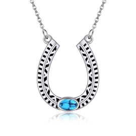 JERWLI Horseshoe Chain 925 Sterling Silver Turquoise Western Horseshoe Pendant Necklace Horse Jewellery Gifts for Women Girls Horse Lovers, Sterling Silver