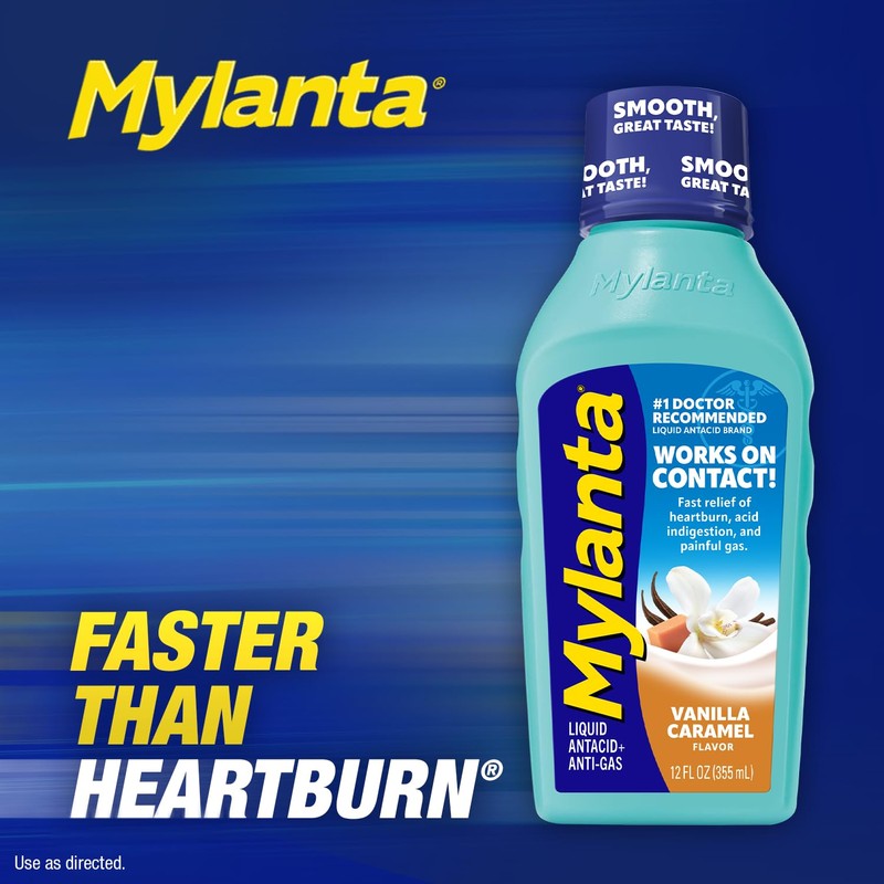Mylanta Heartburn and Gas Relief, Liquid Antacid, Vanilla Caramel Flavor,