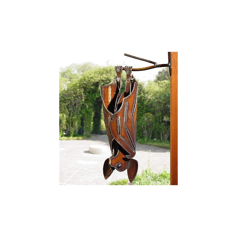 Modern Artisans Hanging Metal Garden Bat Sculpture, American Handmade: Open