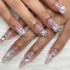 KKUUOO Pink Press on Nails Medium Almond Fake Nails 3D