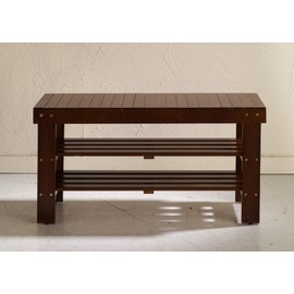 Roundhill Furniture Pina Quality Solid Wood Shoe Bench, Cherry Finish