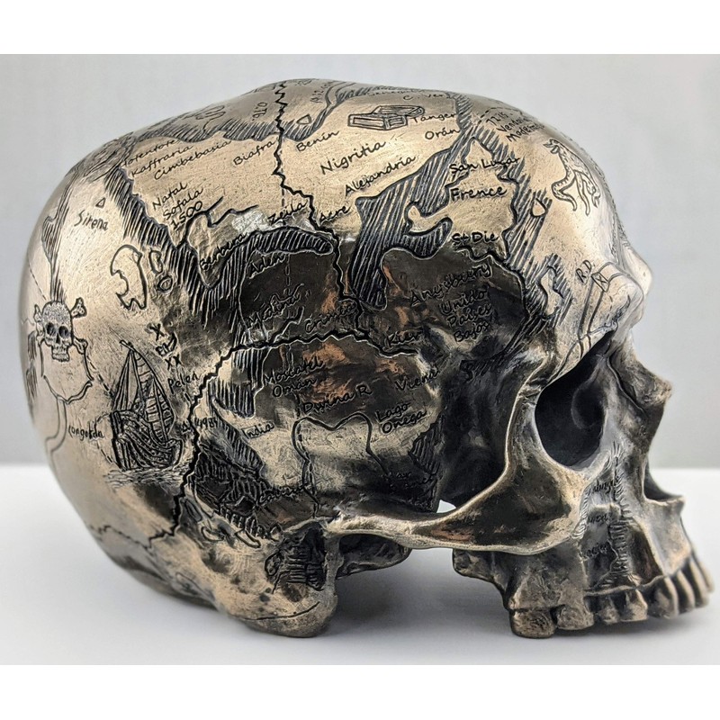 Veronese Design Bronze Finish Craniumography Old Treasure Map On Skull