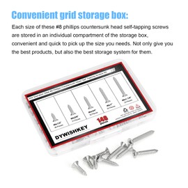 DYWISHKEY 146-Piece Wood Screws Assortment Kit - #8 x 1/2", "5/8", "3/4", "1", "1-1/4" Screws