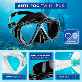 Seavenger Hanalei Anti-Fog 4-Piece Snorkeling Set (Mint Cream, Large)