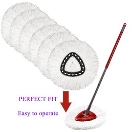 6Pcs Spin Mop Refills + 1 Mop Base/Holder for Vileda,O-Cedar Spin Mop, Easy Wring Mop Replacement for Floor Cleaning, Snow White Color, Triangle Shape