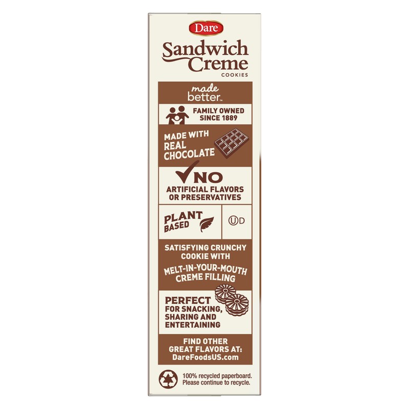 Dare Chocolate Fudge Sandwich Crème Cookies, Plant Based, Kosher, 10.20