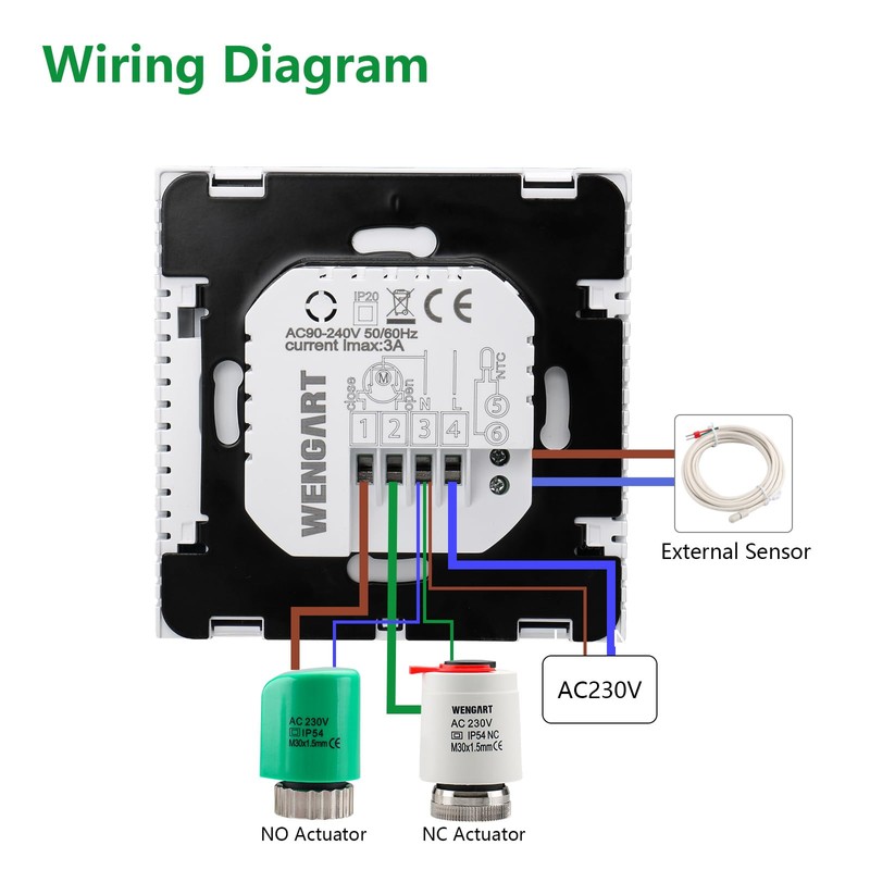 Wengart Underfloor Heating Thermostat with Touchscreen for Water Underfloor Heating