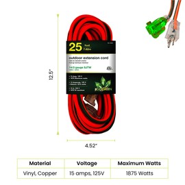 Go Green Power GG-13825-2 Outdoor Extension Cord, Pack of 2, Orange