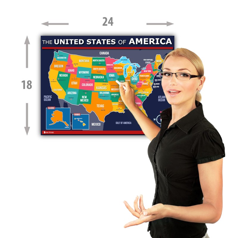 Map of USA for Kids (18x24) Laminated 50 States and
